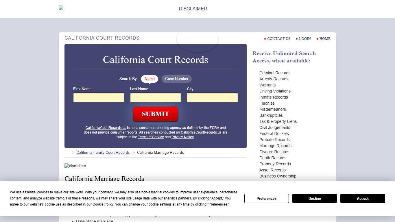 California Marriage Records Search | CaliforniaCourtRecords.us